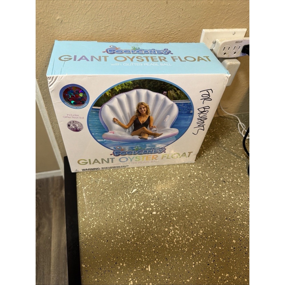 Pool Candy Giant Oyster Shell Lounge Pool Float & Glitter Pearl Beach Ball NWB